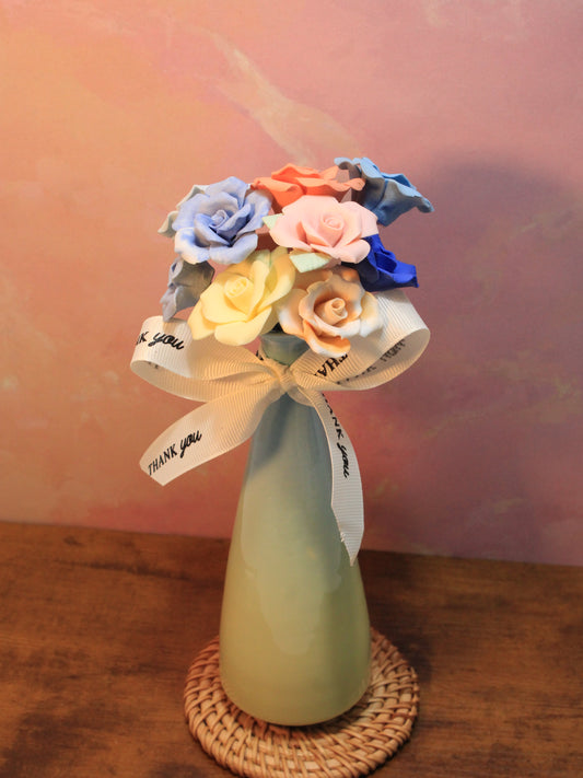 Blooming Sunset Roses Ceramic Vase Set
