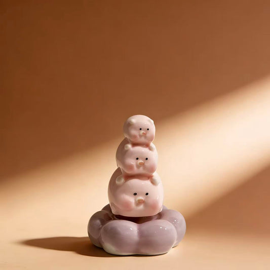 Spinning Piggy Figurine - Ceramic Desk Decor