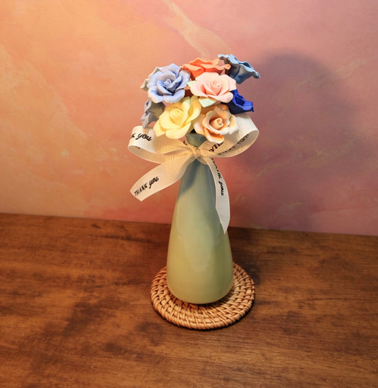 Blooming Sunset Roses Ceramic Vase Set