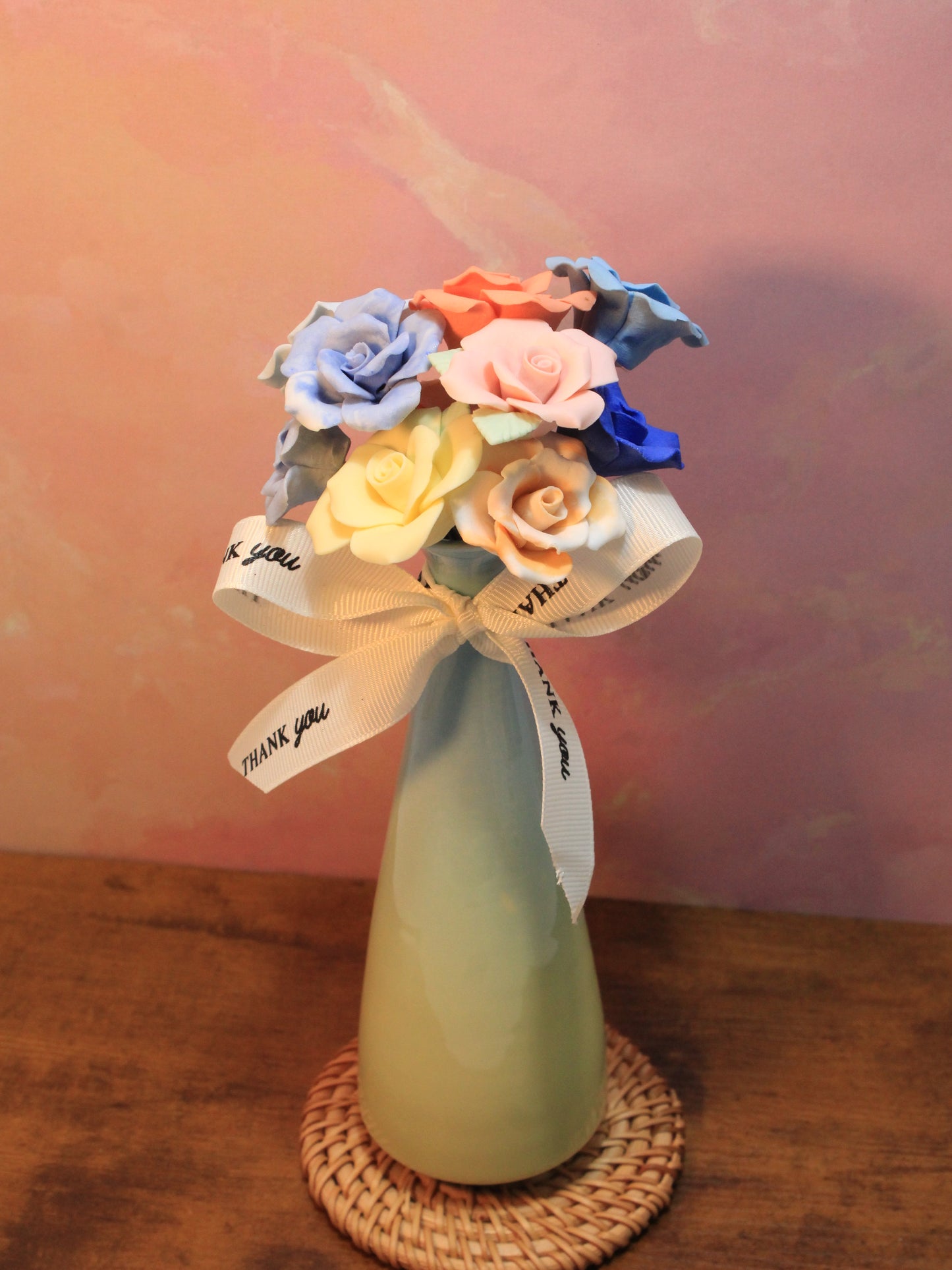Blooming Sunset Roses Ceramic Vase Set