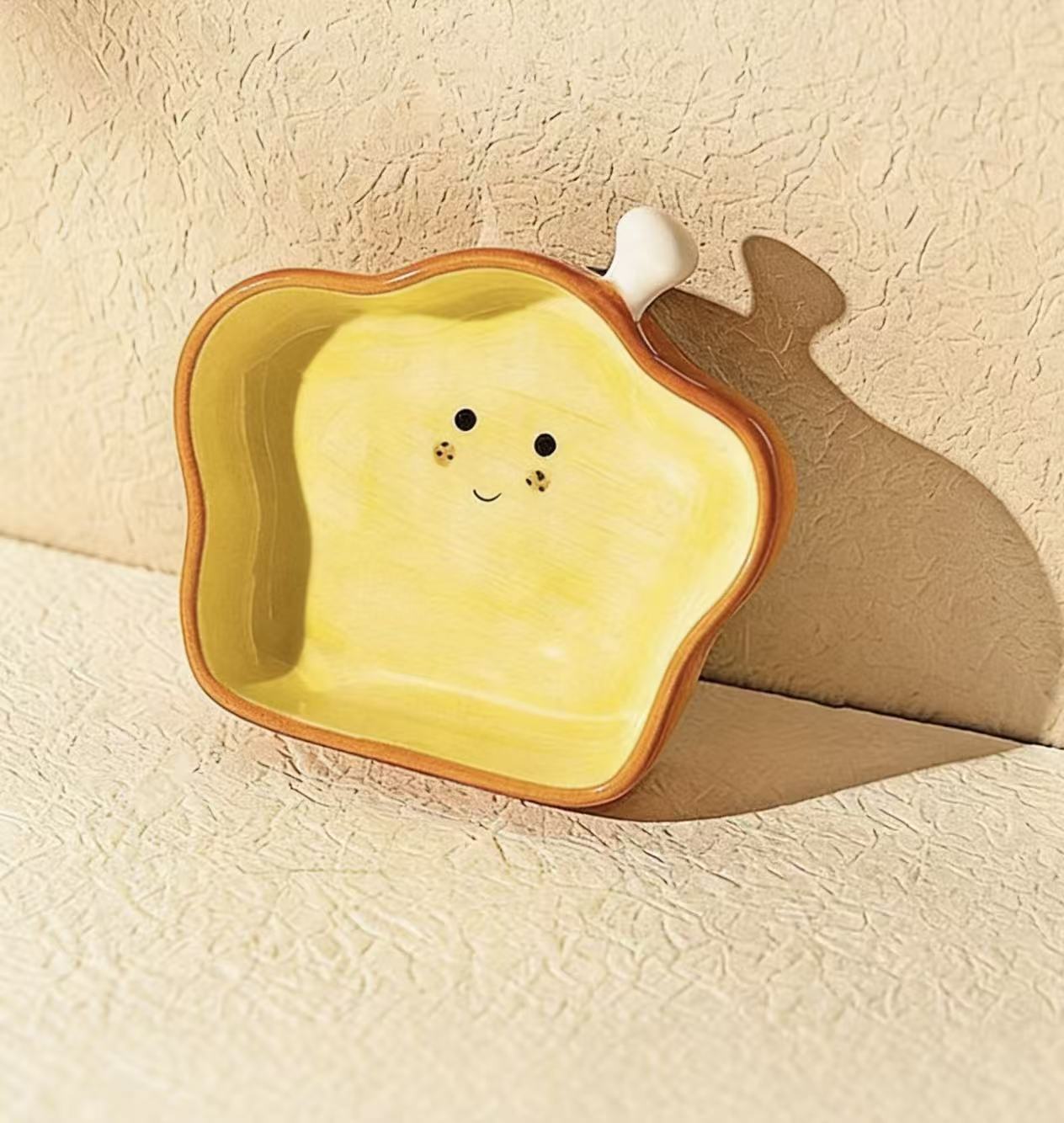 Cute Toast Ceramic Mini Plate – Snack Dish & Desk Decor