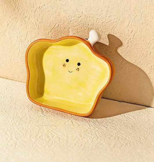 Cute Toast Ceramic Mini Plate – Snack Dish & Desk Decor