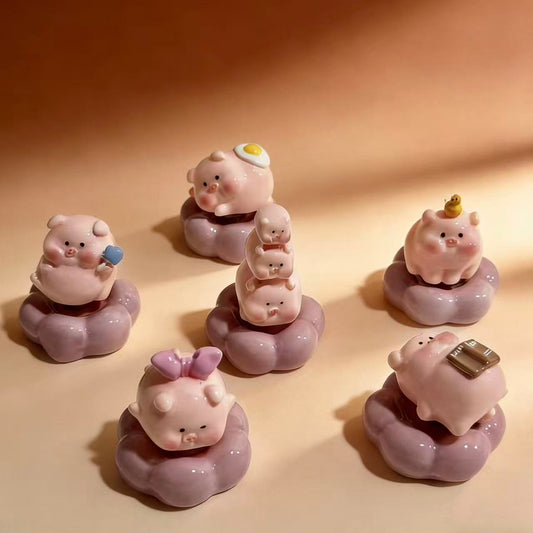 Spinning Piggy Figurine - Ceramic Desk Decor